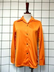 画像1: レトロブラウス 70's オレンジ 古着 長袖 シャツ (1)