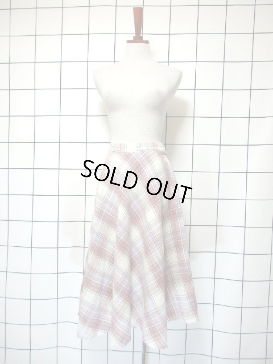画像3: チェック柄 優しいカラーリング レトロ USA古着 ヴィンテージスカート【7680】 (3)