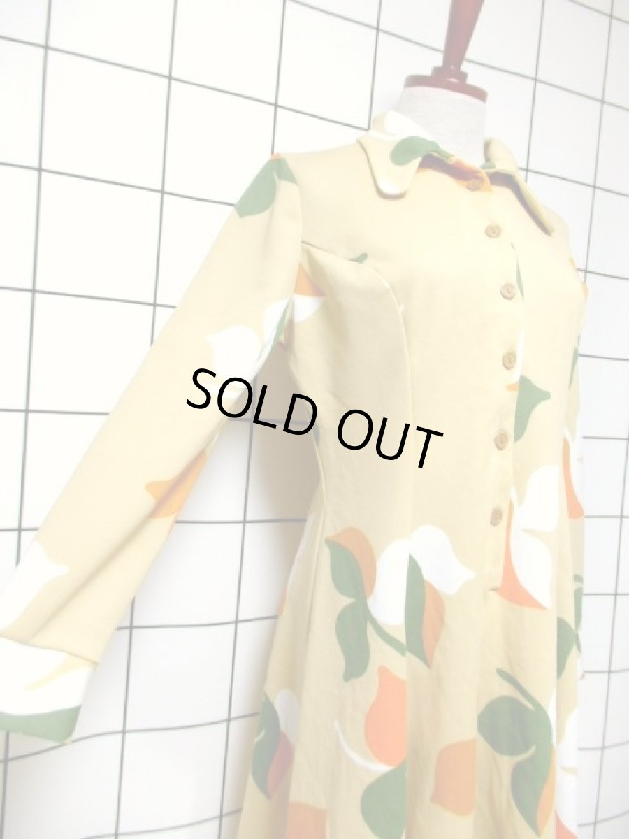 画像4: リーフ柄 レトロ 長袖 ヨーロッパ古着 ヴィンテージワンピース【7698】 (4)