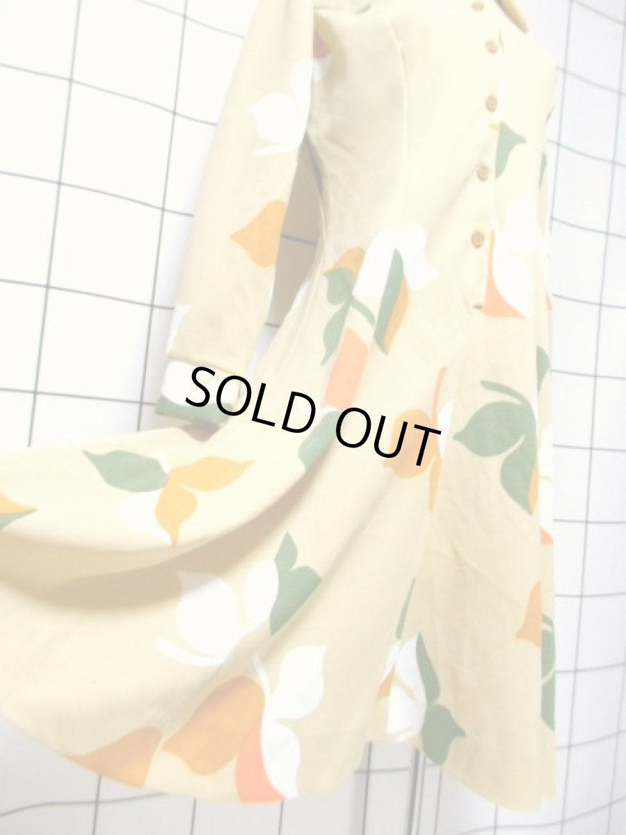 画像10: リーフ柄 レトロ 長袖 ヨーロッパ古着 ヴィンテージワンピース【7698】 (10)