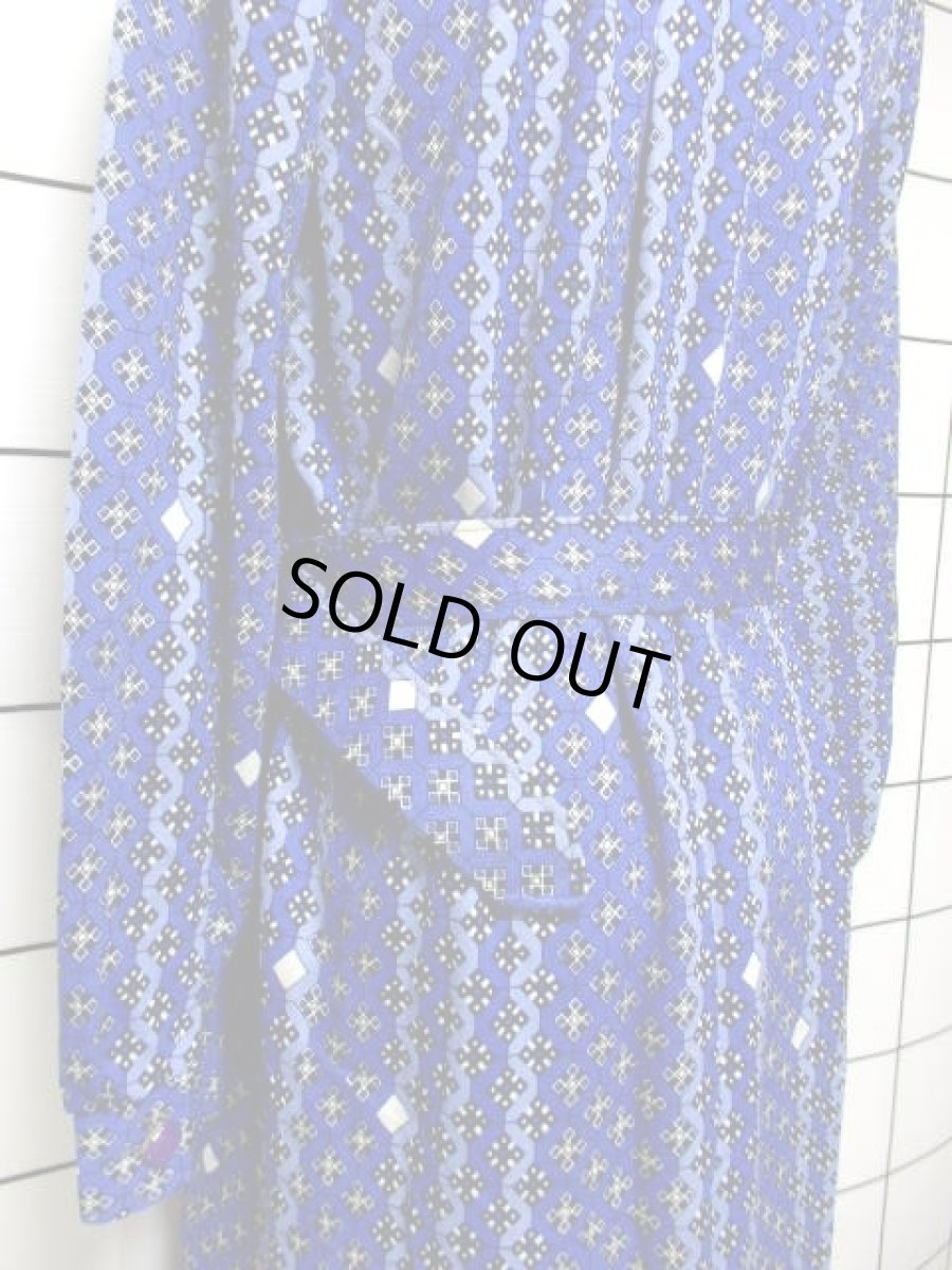 画像7: スクエア柄 ベルト付き ブルー レディース 長袖 昭和レトロ 国産古着 レトロワンピース【7741】 (7)