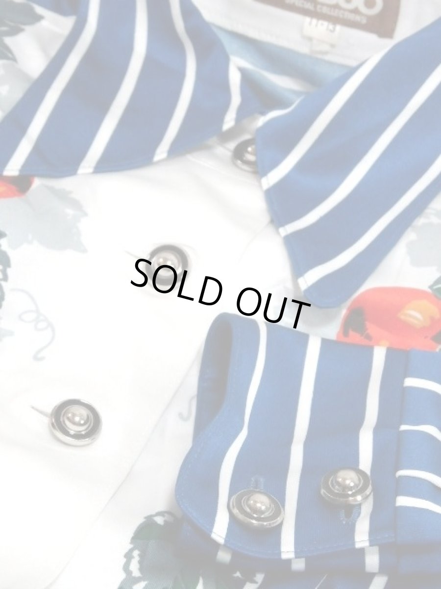 画像15: ストライプ柄 フルーツ柄 前開き レディース 長袖 昭和レトロ 国産古着 レトロワンピース【7743】 (15)