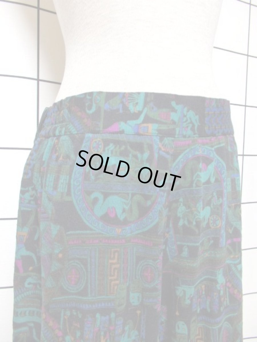 画像3: レトロサイケ 人物柄 鳥柄 馬柄 ウエストゴム 昭和レトロ 国産古着 ワイドパンツ【7759】 (3)