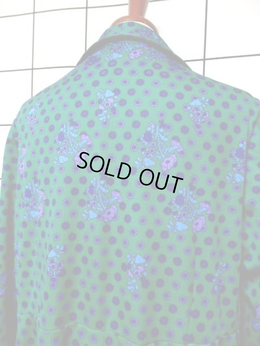 画像6: 花柄 グリーン パープル ブルー レトロ 長袖 ヨーロッパ古着 ヴィンテージワンピース【7757】 (6)