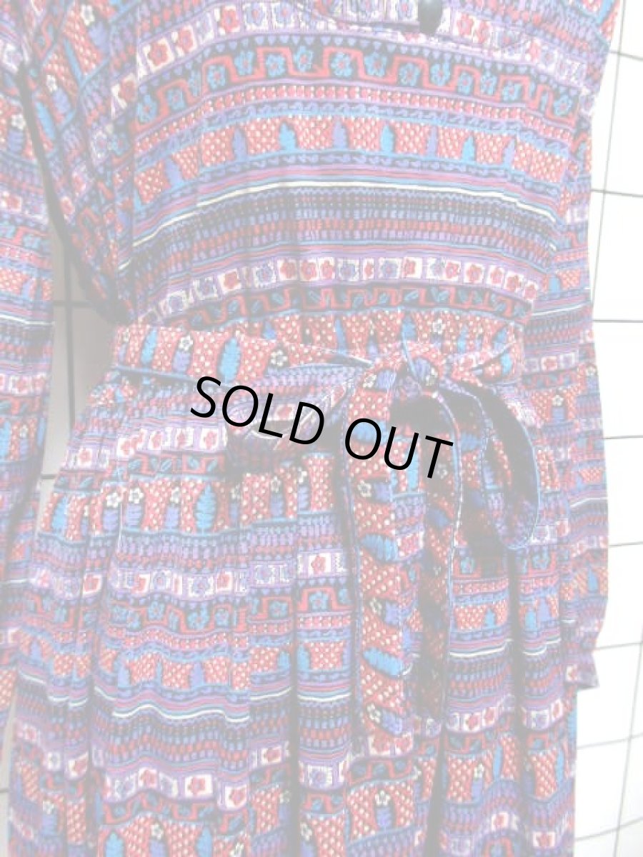 画像13: リボンベルト付き 花柄 フロントタックデザイン レディース 長袖 昭和レトロ 国産古着 レトロワンピース【7758】 (13)