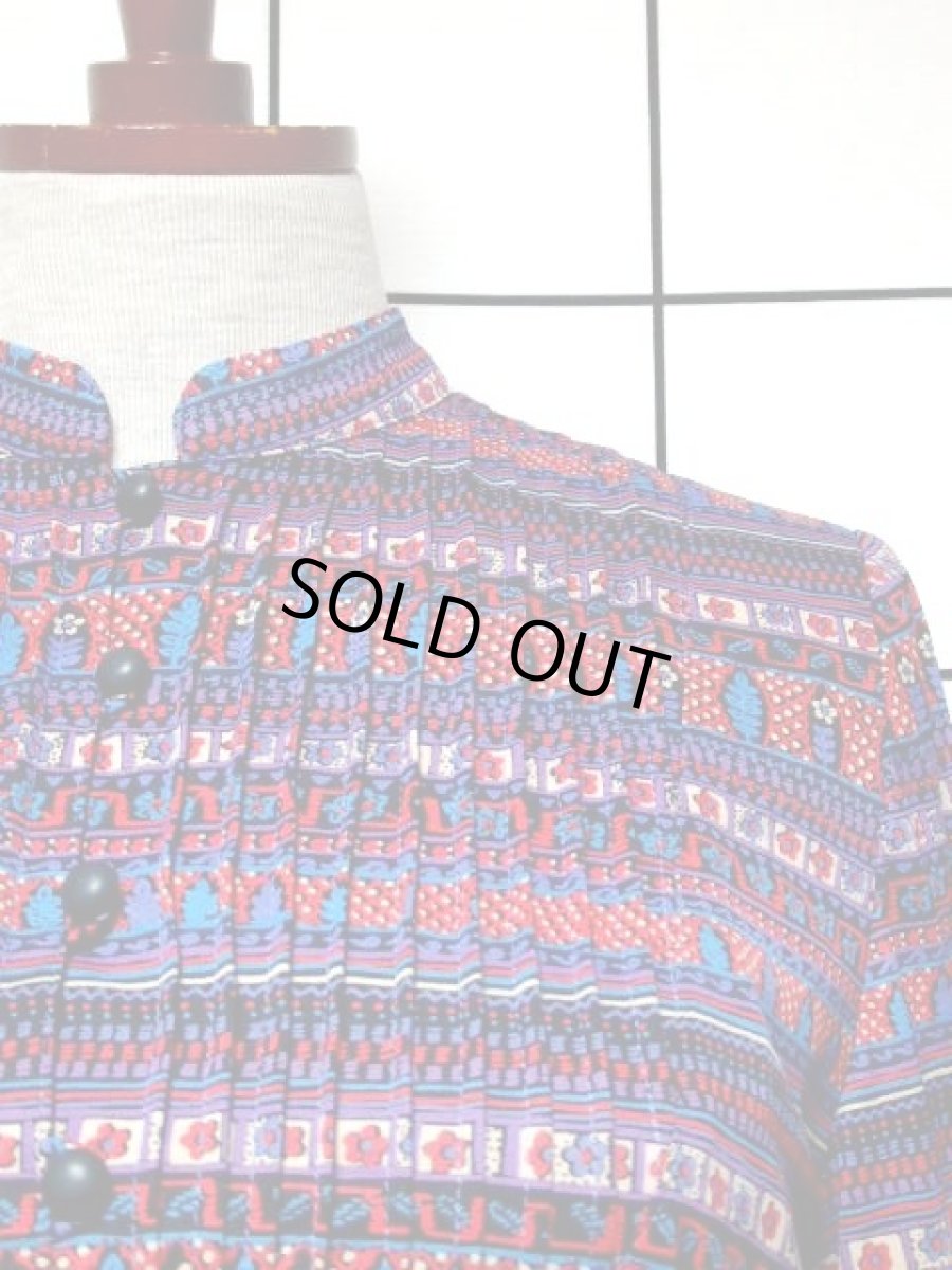 画像9: リボンベルト付き 花柄 フロントタックデザイン レディース 長袖 昭和レトロ 国産古着 レトロワンピース【7758】 (9)