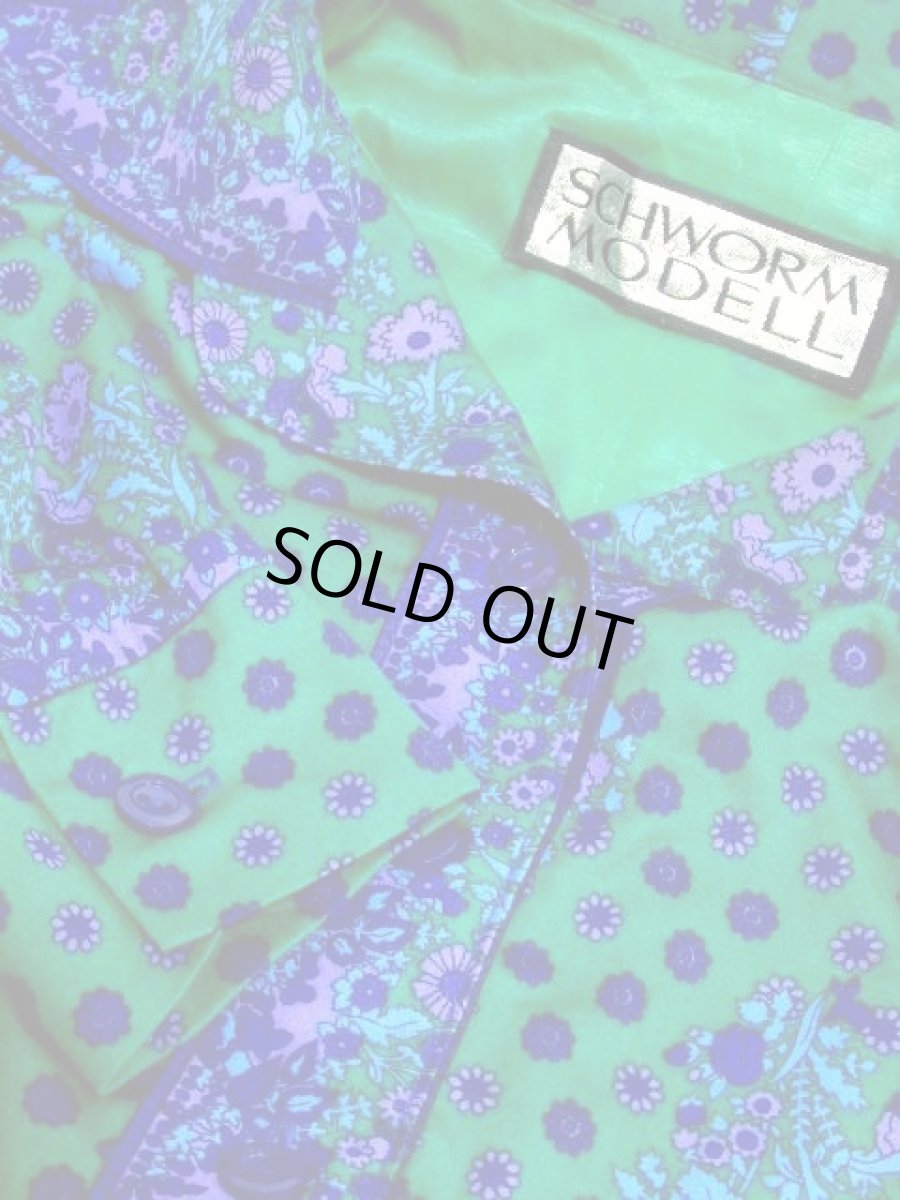 画像14: 花柄 グリーン パープル ブルー レトロ 長袖 ヨーロッパ古着 ヴィンテージワンピース【7757】 (14)