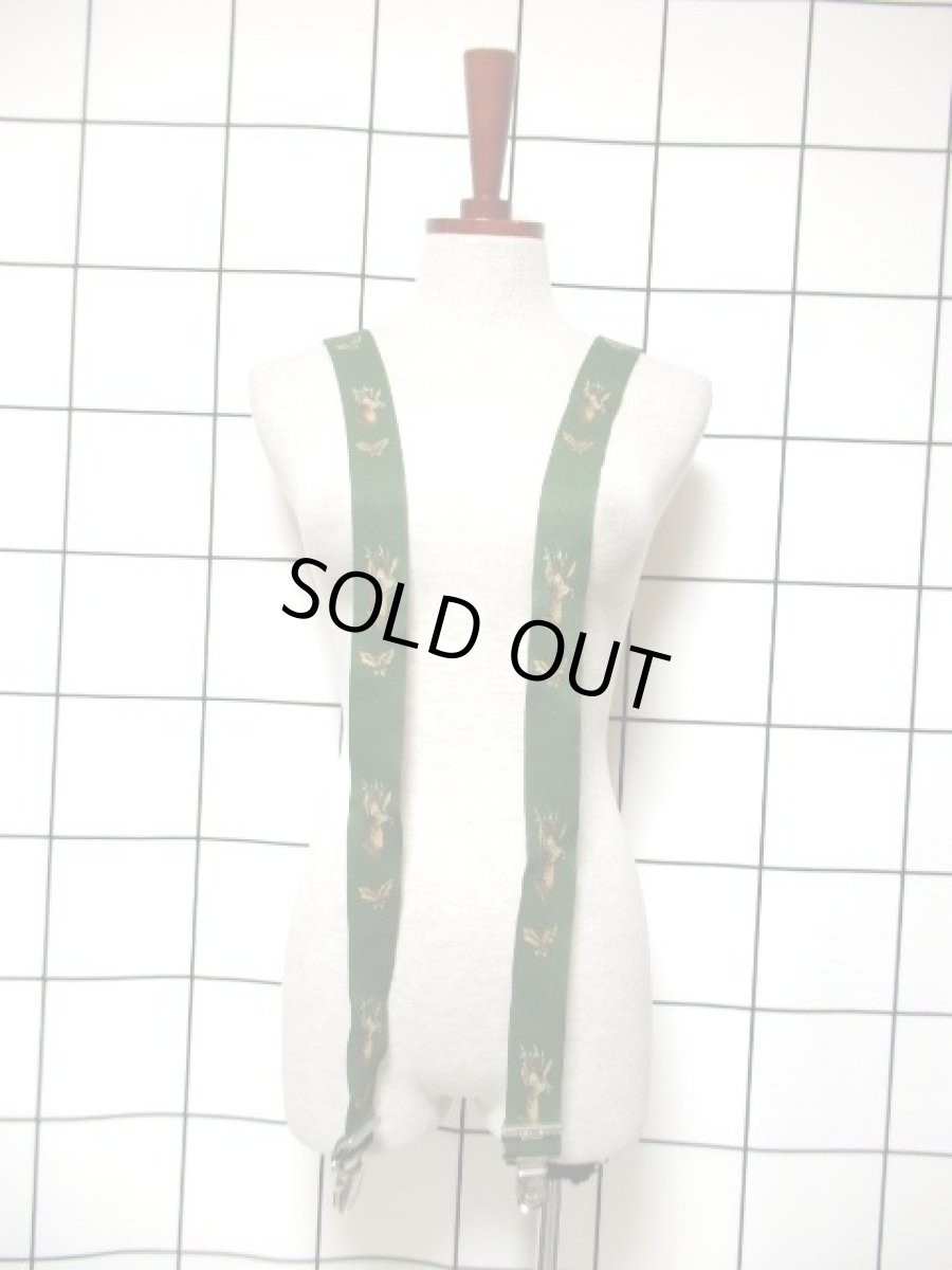 画像6: サスペンダー レトロ ヴィンテージ ヨーロッパ グリーン 鹿柄【7752】 (6)