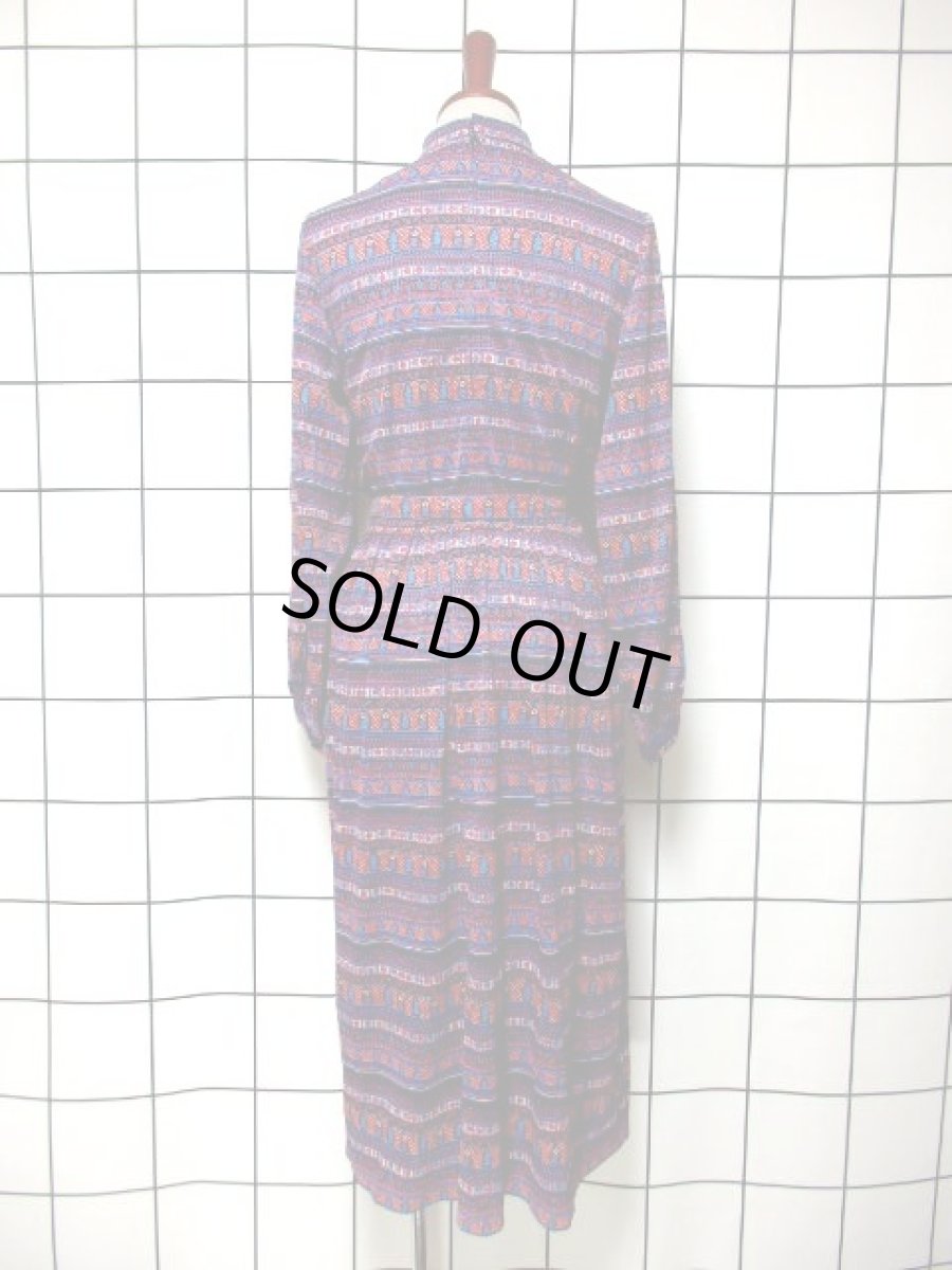 画像5: リボンベルト付き 花柄 フロントタックデザイン レディース 長袖 昭和レトロ 国産古着 レトロワンピース【7758】 (5)