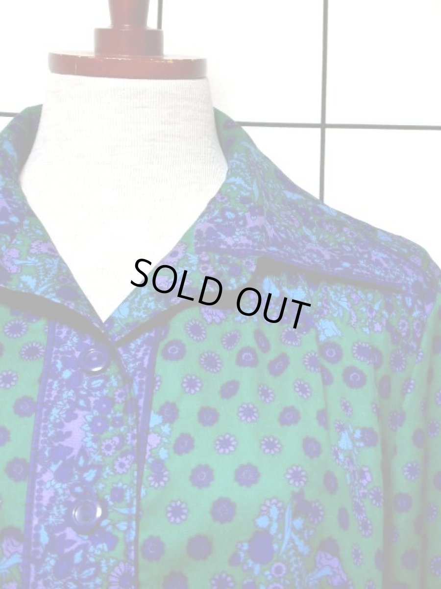 画像10: 花柄 グリーン パープル ブルー レトロ 長袖 ヨーロッパ古着 ヴィンテージワンピース【7757】 (10)