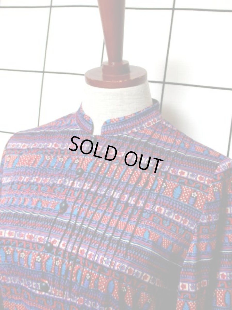 画像8: リボンベルト付き 花柄 フロントタックデザイン レディース 長袖 昭和レトロ 国産古着 レトロワンピース【7758】 (8)