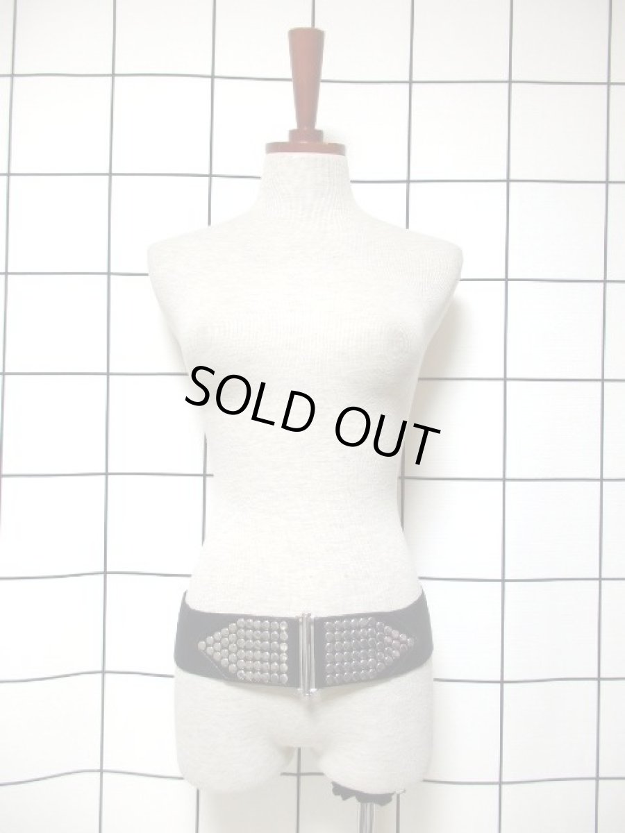 画像2: スタッズ ブラック ゴム レトロアンティーク ヴィンテージ USA 古着 ベルト【7777】 (2)