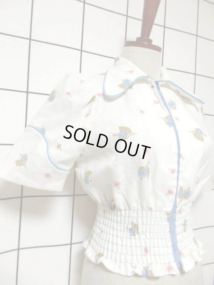 画像4: 花柄 ホワイト ウエストゴム USA古着 ヴィンテージ ジップアップアウター (4)