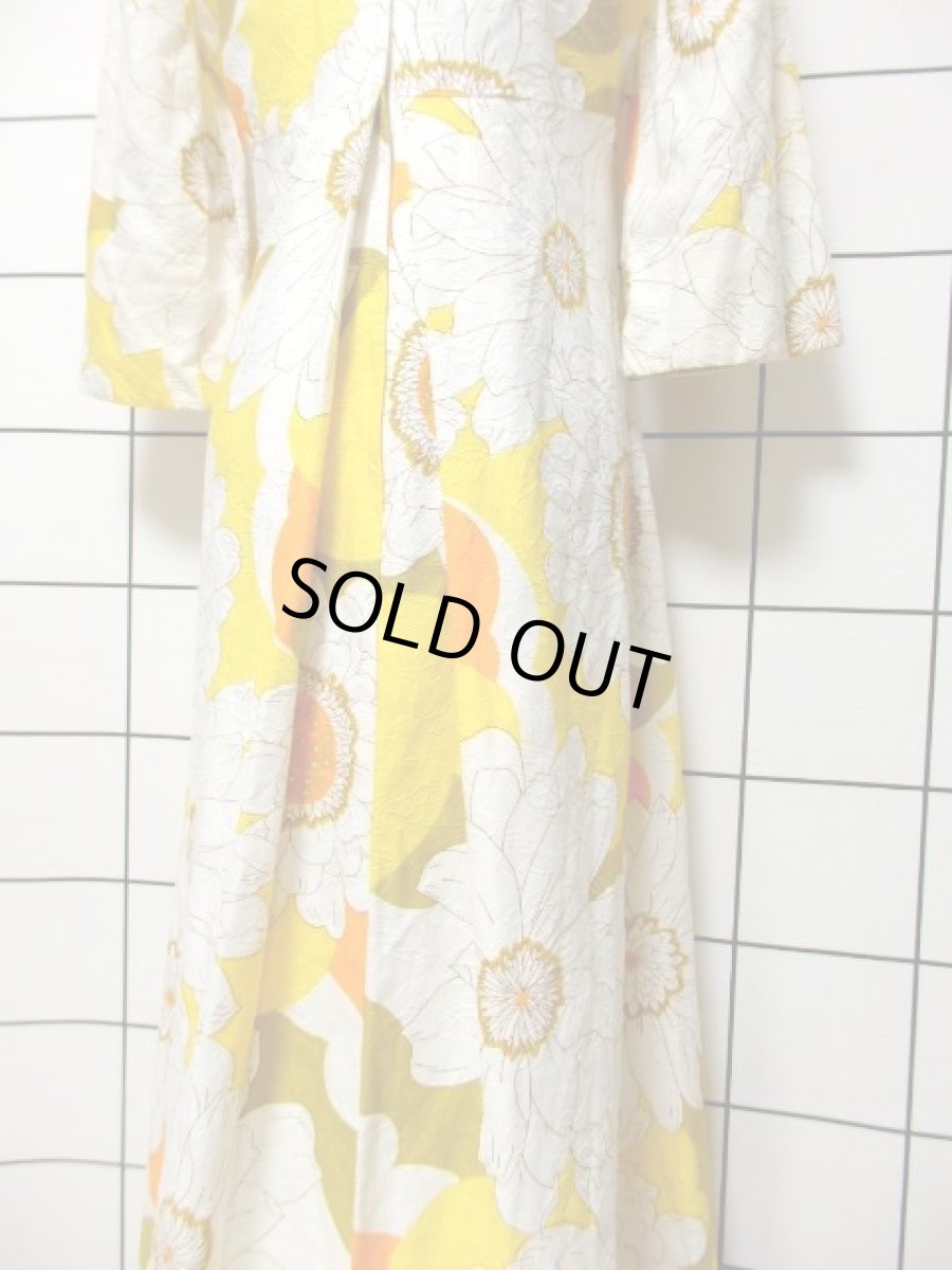 画像7: バックシャンデザイン 花柄 ホワイト イエロー TALONジッパー レトロ USA古着 ヴィンテージドレス【7786】 (7)