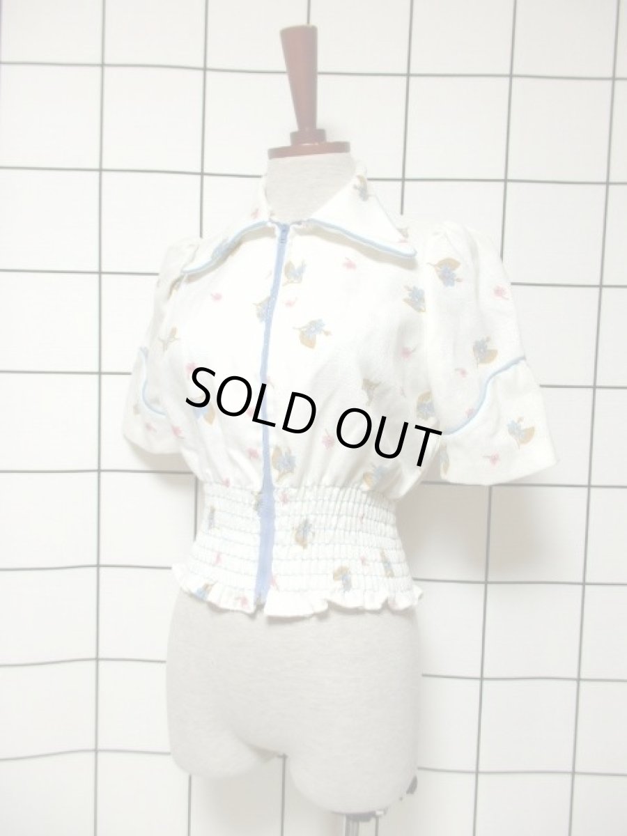 画像2: 花柄 ホワイト ウエストゴム USA古着 ヴィンテージ ジップアップアウター (2)