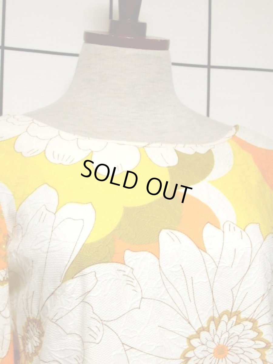 画像3: バックシャンデザイン 花柄 ホワイト イエロー TALONジッパー レトロ USA古着 ヴィンテージドレス【7786】 (3)