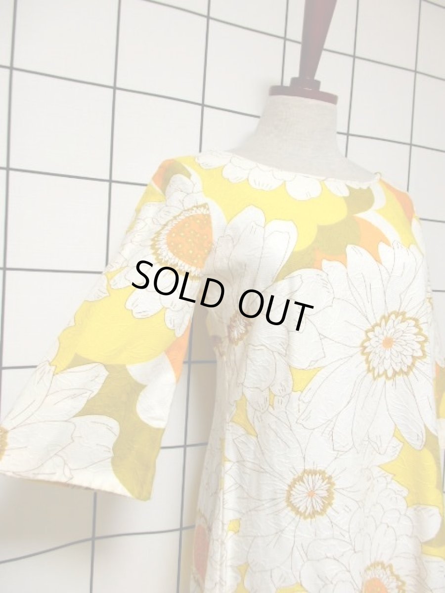 画像4: バックシャンデザイン 花柄 ホワイト イエロー TALONジッパー レトロ USA古着 ヴィンテージドレス【7786】 (4)