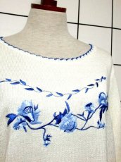 画像3: サマーニット 刺繍 オフホワイト レトロ ヨーロッパ古着 ヴィンテージセーター【6241】 (3)