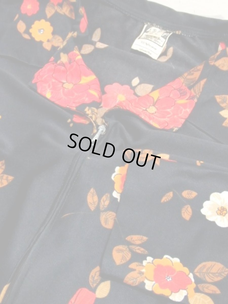 画像13: 花柄 フロントジッパー 70年代 ブラック レトロ 長袖 ヨーロッパ古着 ヴィンテージワンピース【7798】 (13)