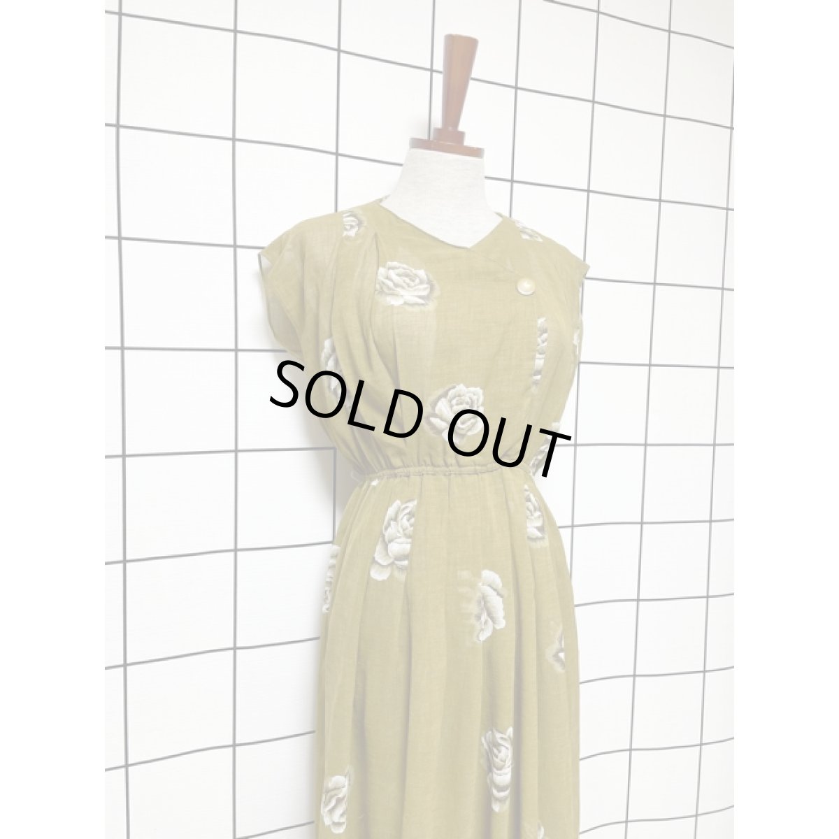 画像7: フレンチスリーブ 花柄 フロントタック 70's ウエストゴム レトロ レディース 昭和レトロ 国産古着 レトロワンピース【V7871】 (7)