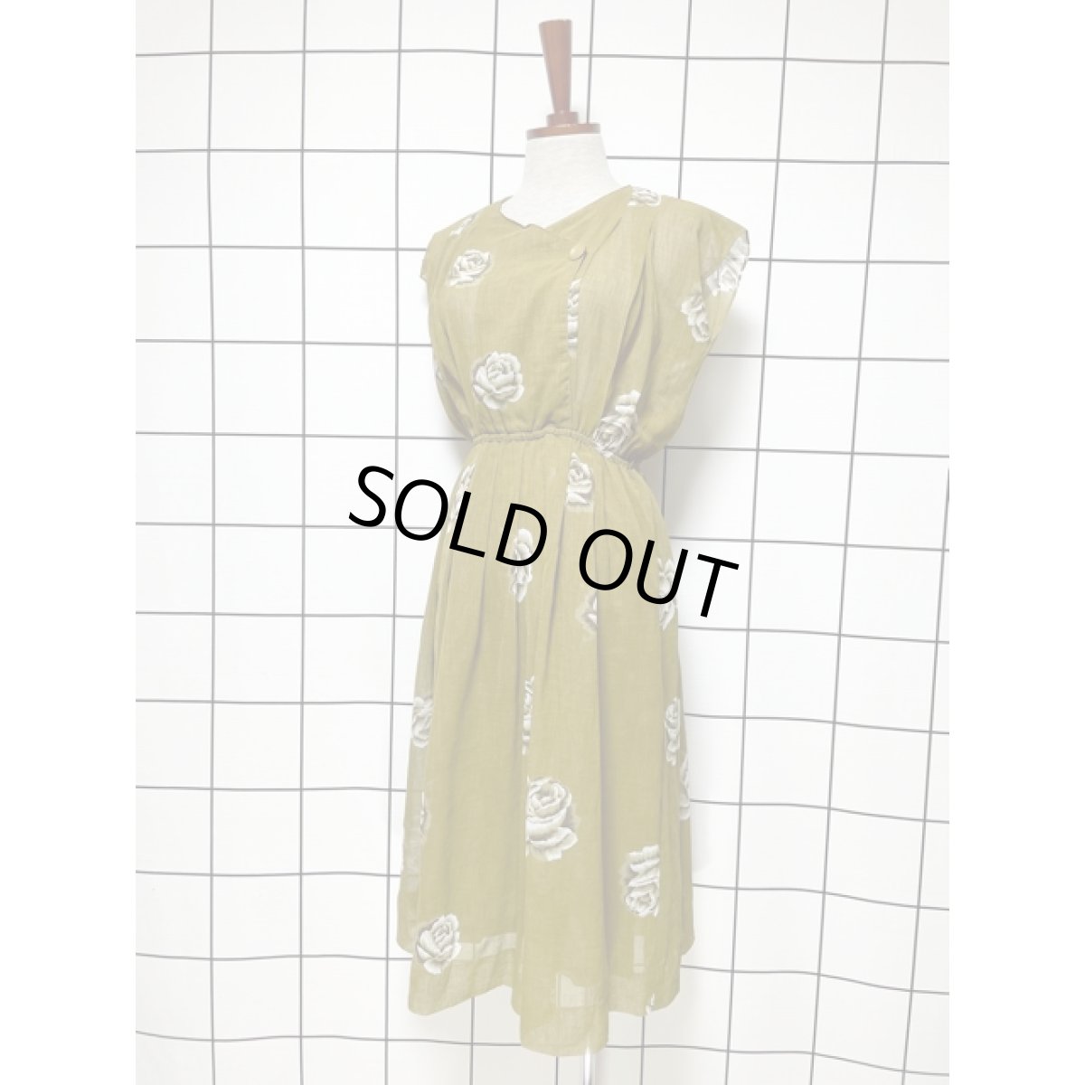 画像2: フレンチスリーブ 花柄 フロントタック 70's ウエストゴム レトロ レディース 昭和レトロ 国産古着 レトロワンピース【V7871】 (2)