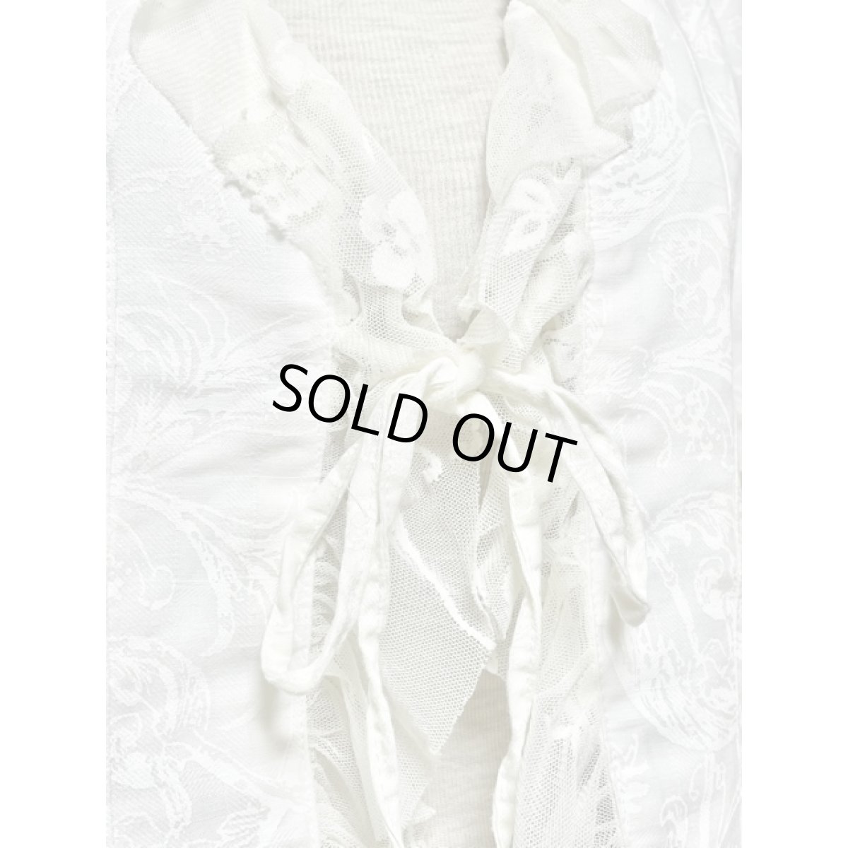 画像8: 濃淡の効いたボタニカル柄 レースデザイン フロントリボン装飾 ヨーロッパ古着 ヴィンテージホワイトブラウス (8)