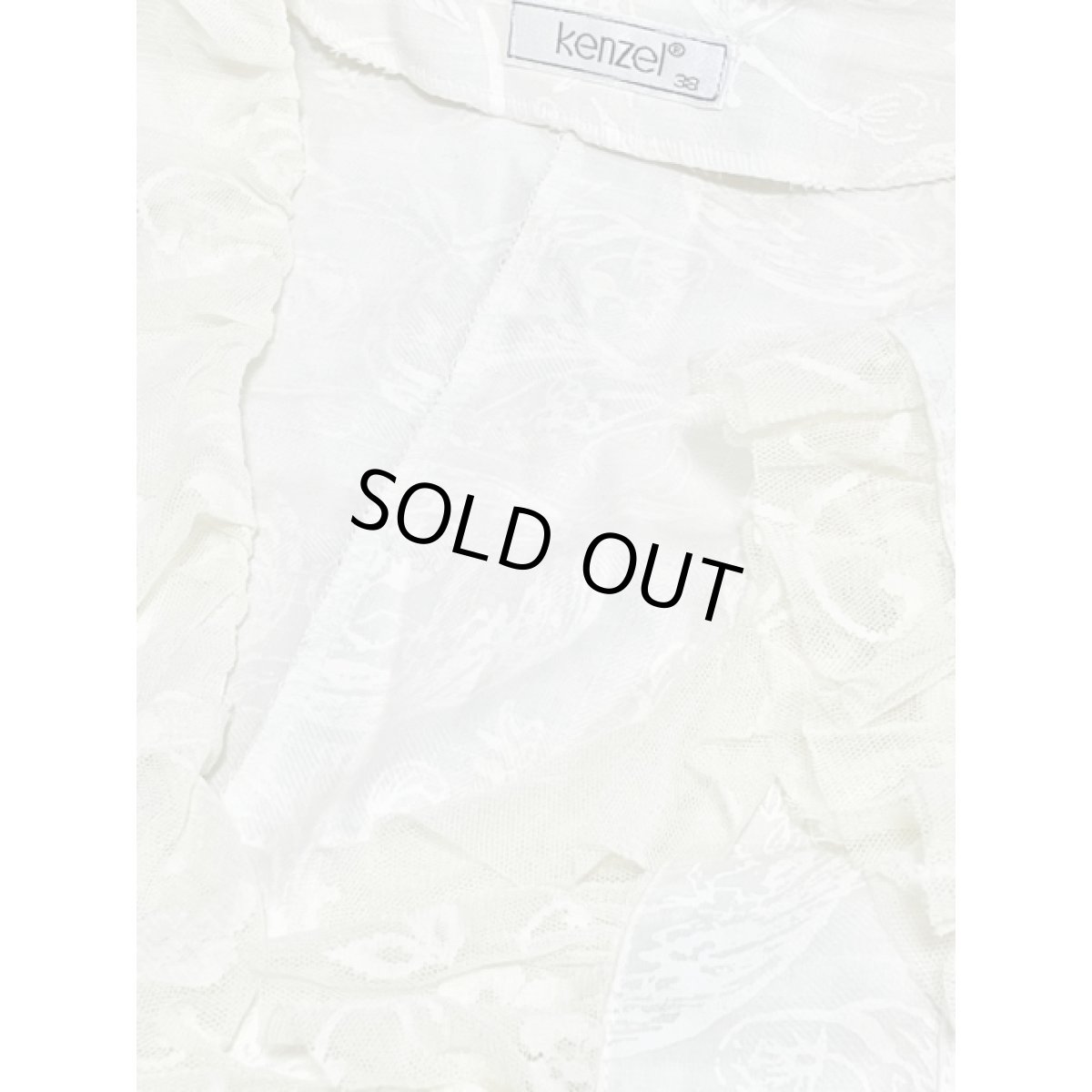 画像11: 濃淡の効いたボタニカル柄 レースデザイン フロントリボン装飾 ヨーロッパ古着 ヴィンテージホワイトブラウス (11)