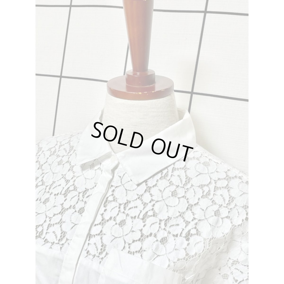 画像7: 透け感 フラワーレース 切り替えし 胸元ポケット付 半袖 ナチュラルガーリー ヨーロッパ古着 ヴィンテージホワイトトップス (7)