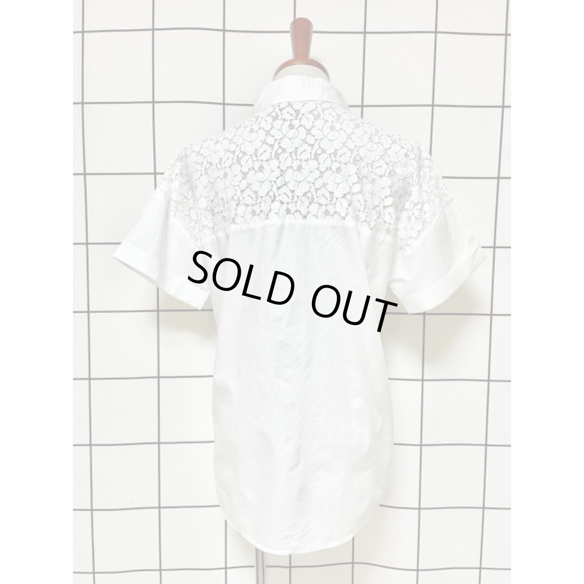 画像5: 透け感 フラワーレース 切り替えし 胸元ポケット付 半袖 ナチュラルガーリー ヨーロッパ古着 ヴィンテージホワイトトップス (5)