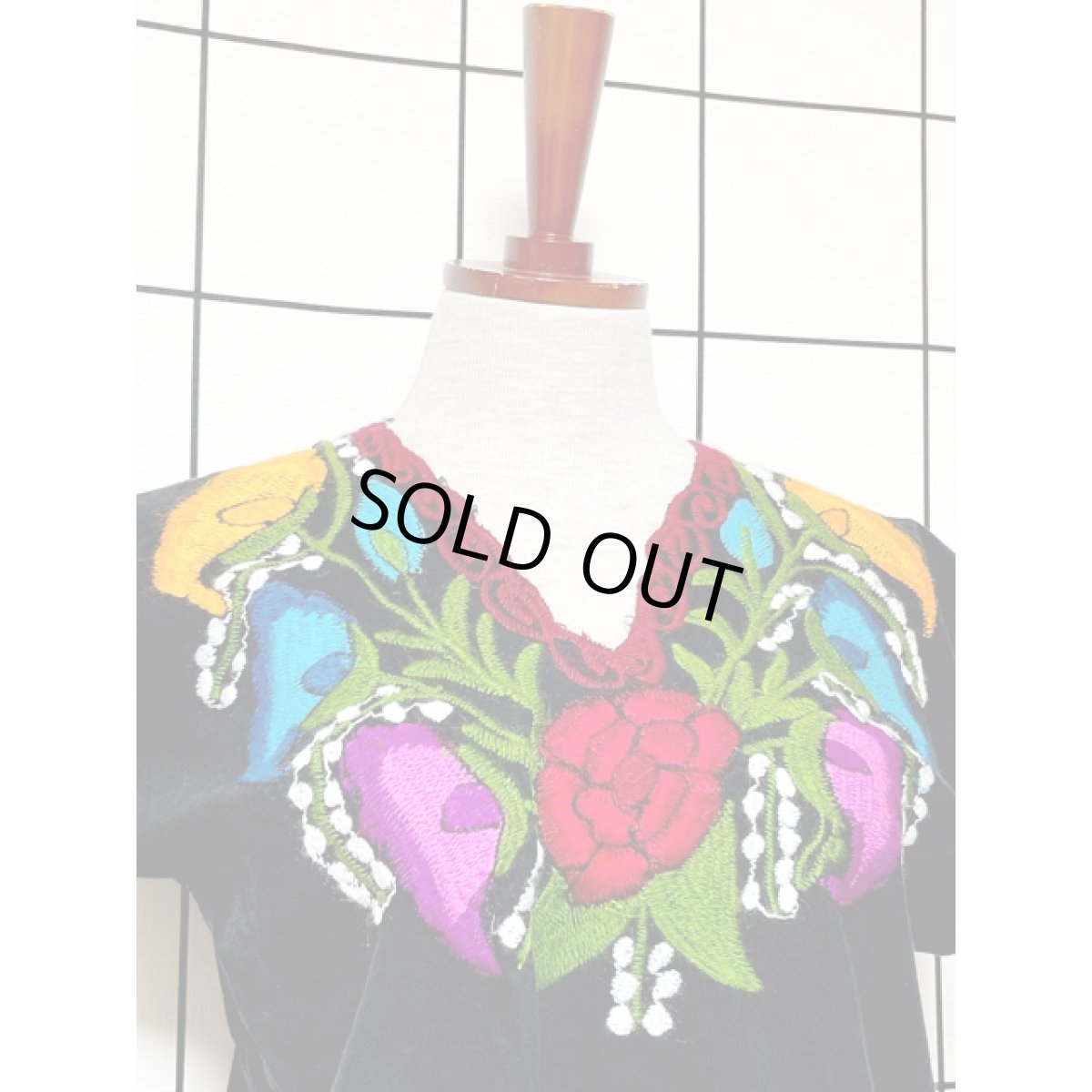 画像3: メキシカンお花刺繍 ブラック カラフルステッチ ノースリーブ フォークロア レトロ USA古着 ヴィンテージ刺繍トップス (3)