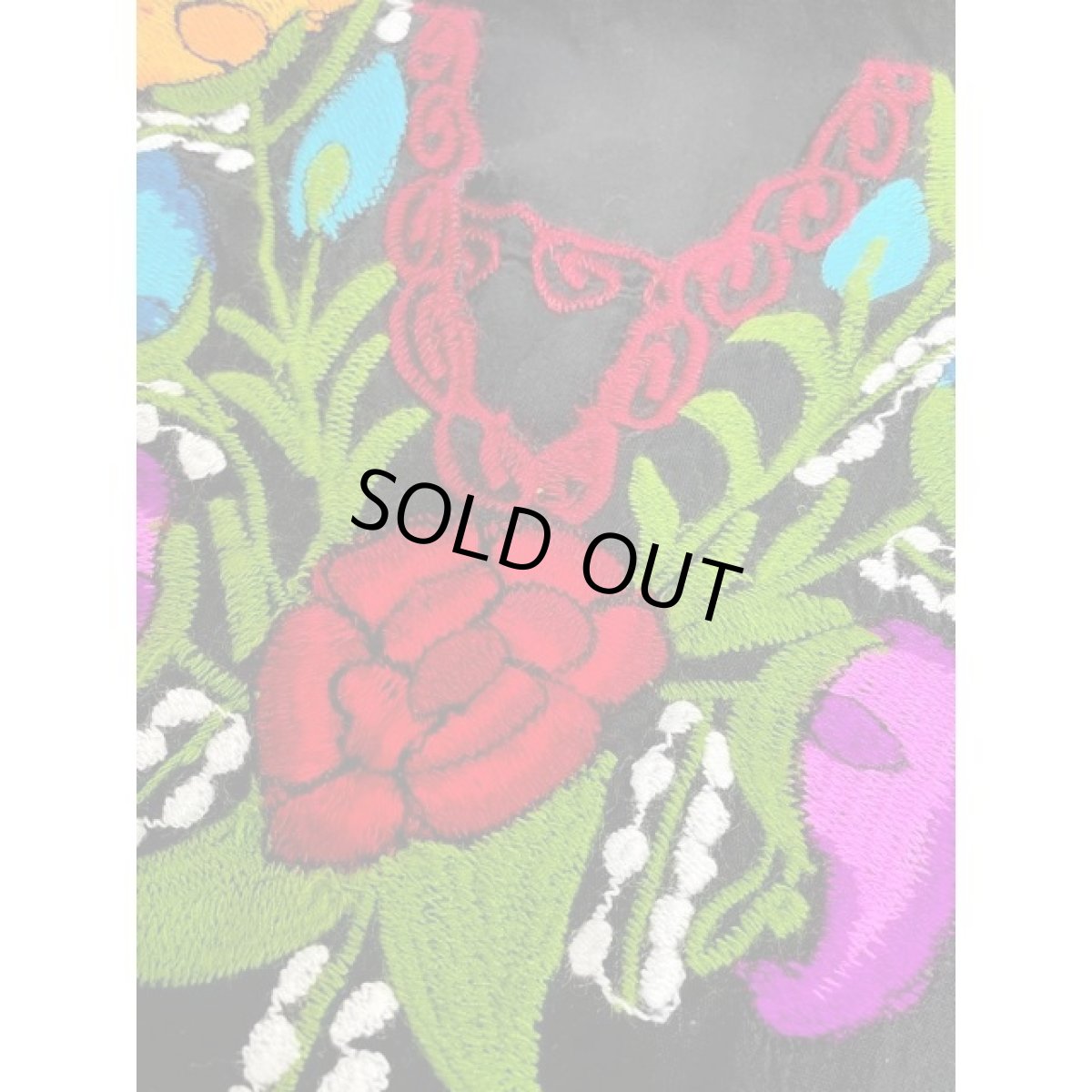 画像10: メキシカンお花刺繍 ブラック カラフルステッチ ノースリーブ フォークロア レトロ USA古着 ヴィンテージ刺繍トップス (10)