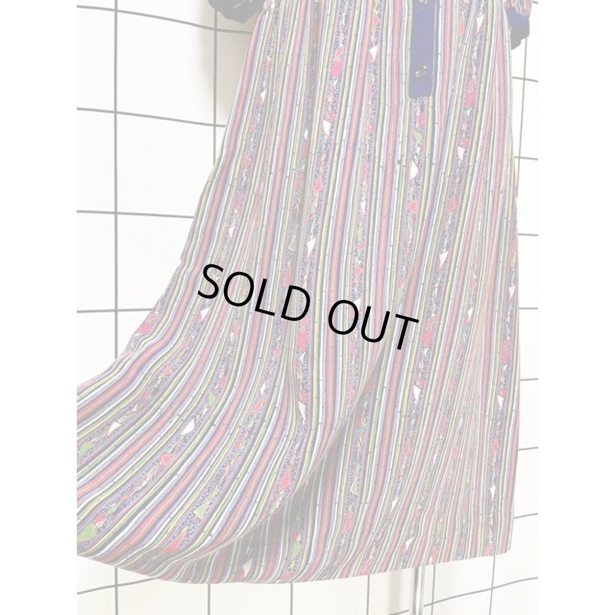 画像11: ストライプ柄 マルチカラー 70年代 半袖 昭和レトロ 国産古着 レトロワンピース 【V7885】 (11)