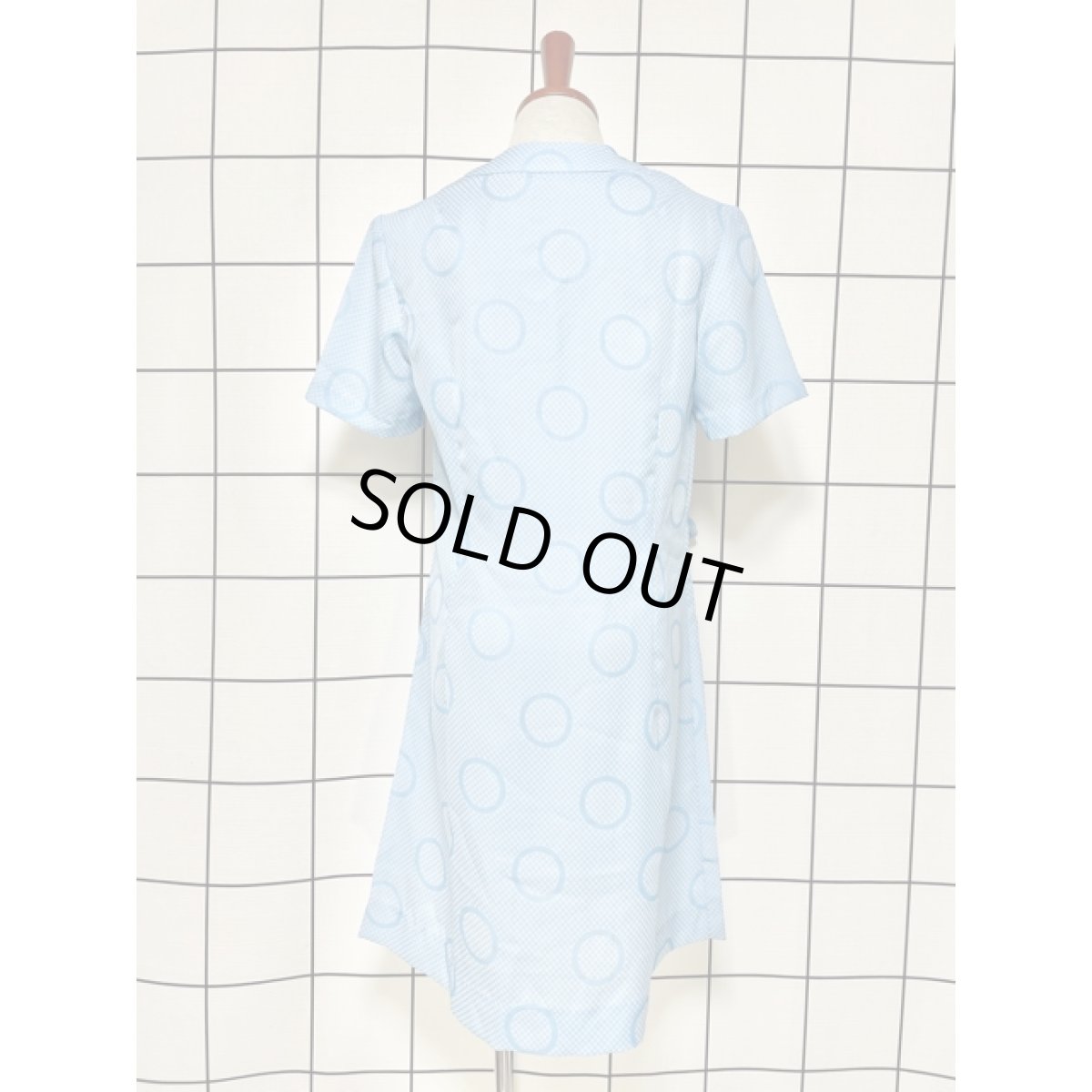 画像5: サークル柄 ライトブルー 70年代 ウエストリボン 半袖 昭和レトロ 国産古着 レトロワンピース (5)