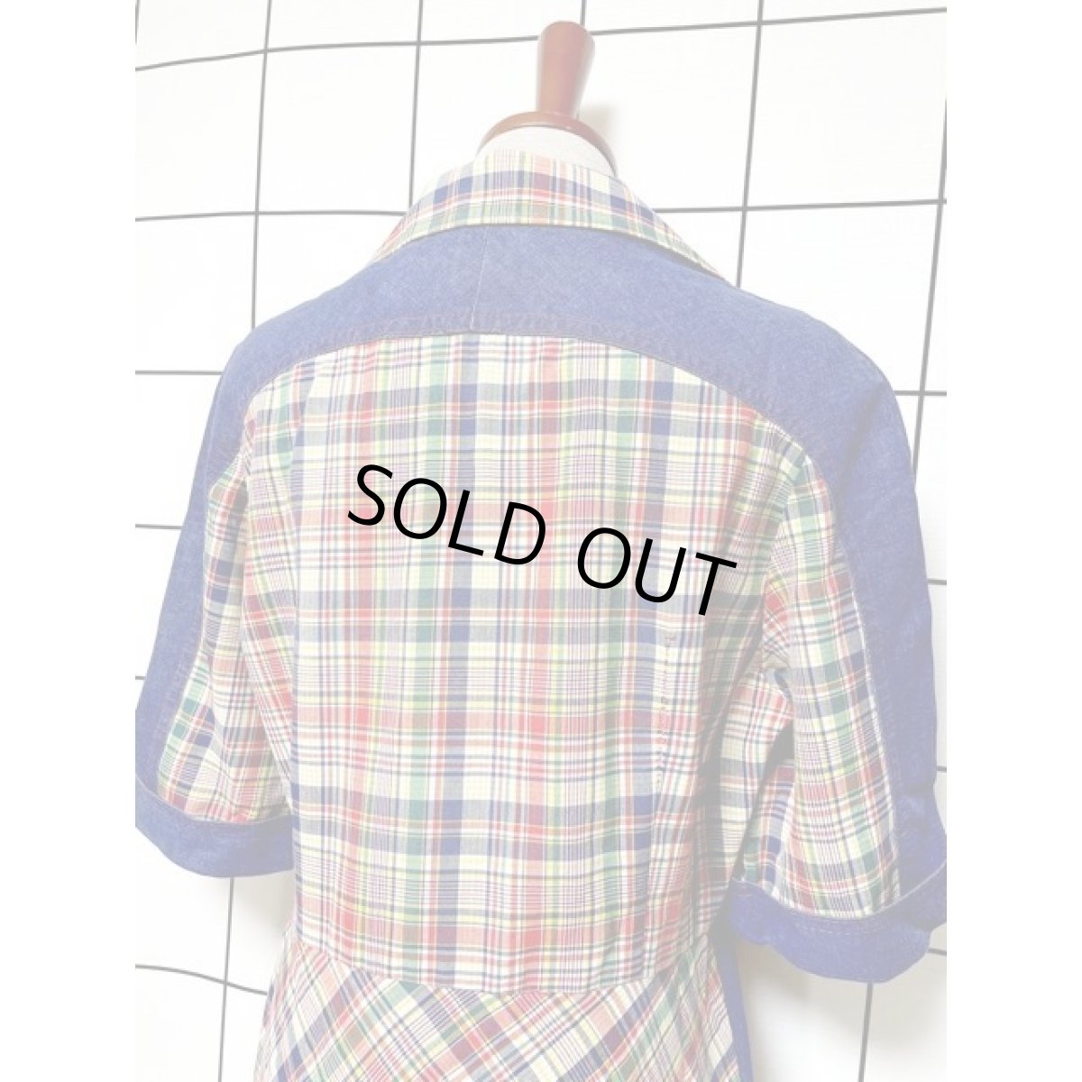 画像6: チェック柄 デニム切り替えし 後ろ姿もGood レトロ ヨーロッパ古着 ヴィンテージワンピース【5915】 (6)