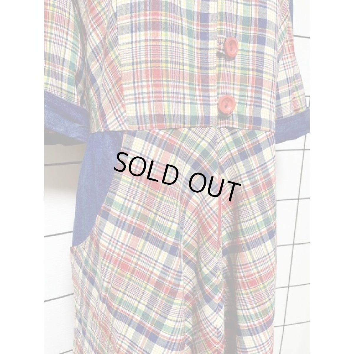 画像10: チェック柄 デニム切り替えし 後ろ姿もGood レトロ ヨーロッパ古着 ヴィンテージワンピース【5915】 (10)