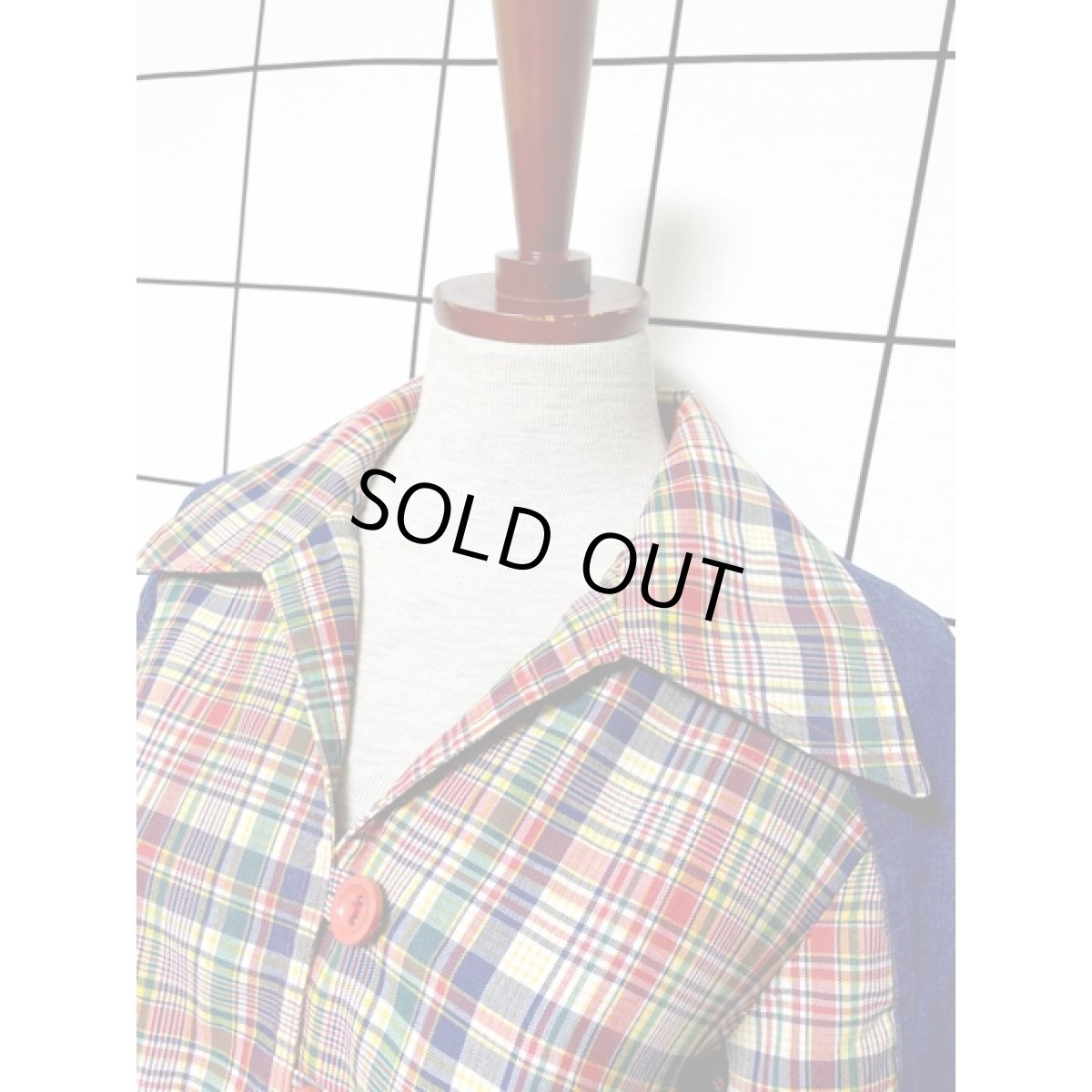 画像8: チェック柄 デニム切り替えし 後ろ姿もGood レトロ ヨーロッパ古着 ヴィンテージワンピース【5915】 (8)