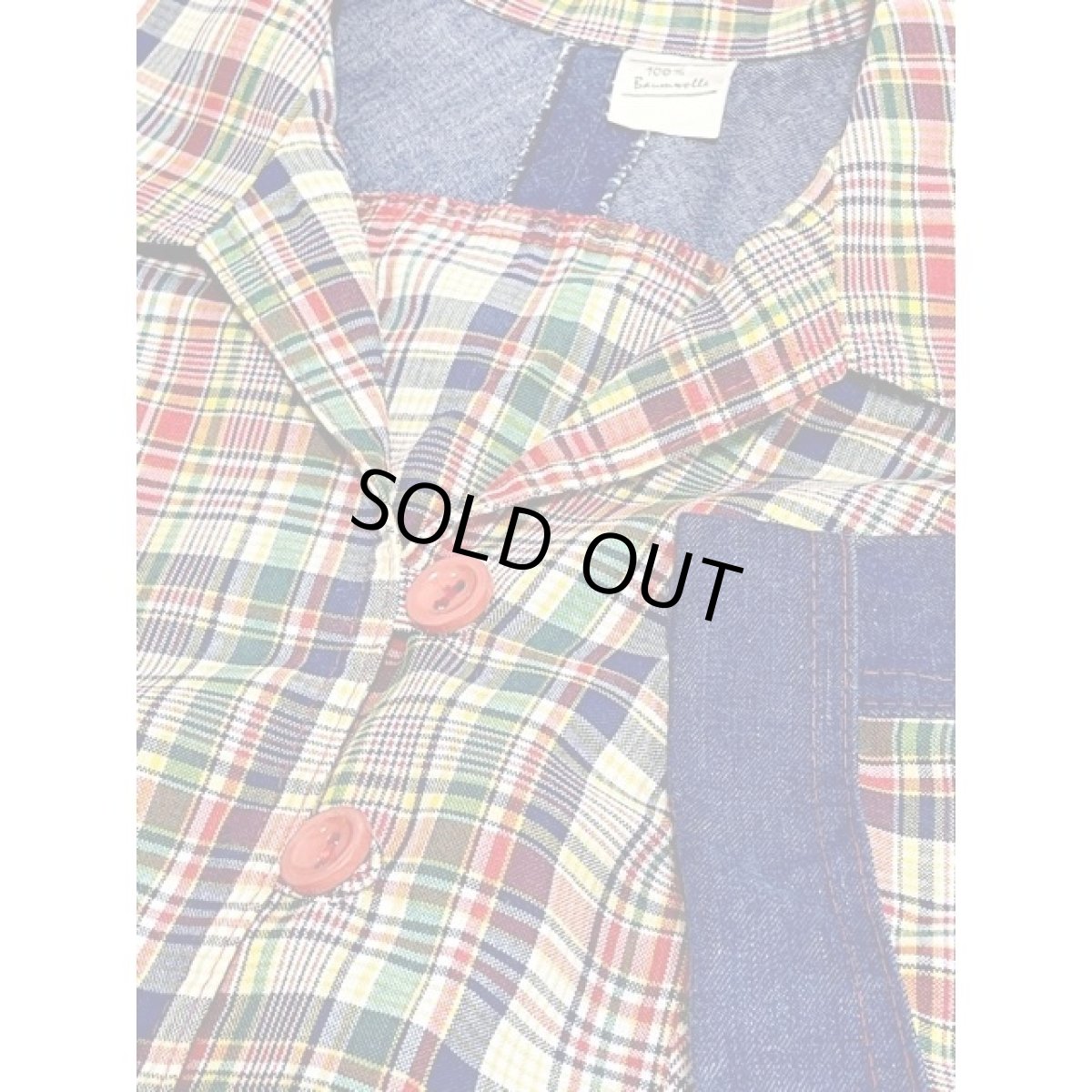 画像15: チェック柄 デニム切り替えし 後ろ姿もGood レトロ ヨーロッパ古着 ヴィンテージワンピース【5915】 (15)