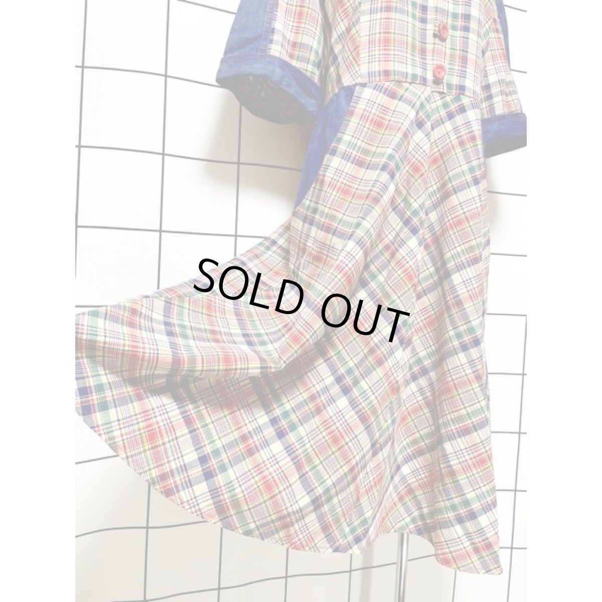 画像12: チェック柄 デニム切り替えし 後ろ姿もGood レトロ ヨーロッパ古着 ヴィンテージワンピース【5915】 (12)