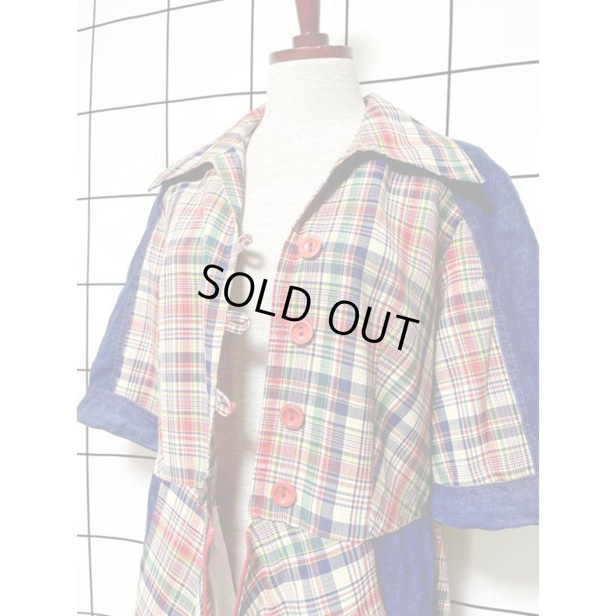 画像13: チェック柄 デニム切り替えし 後ろ姿もGood レトロ ヨーロッパ古着 ヴィンテージワンピース【5915】 (13)