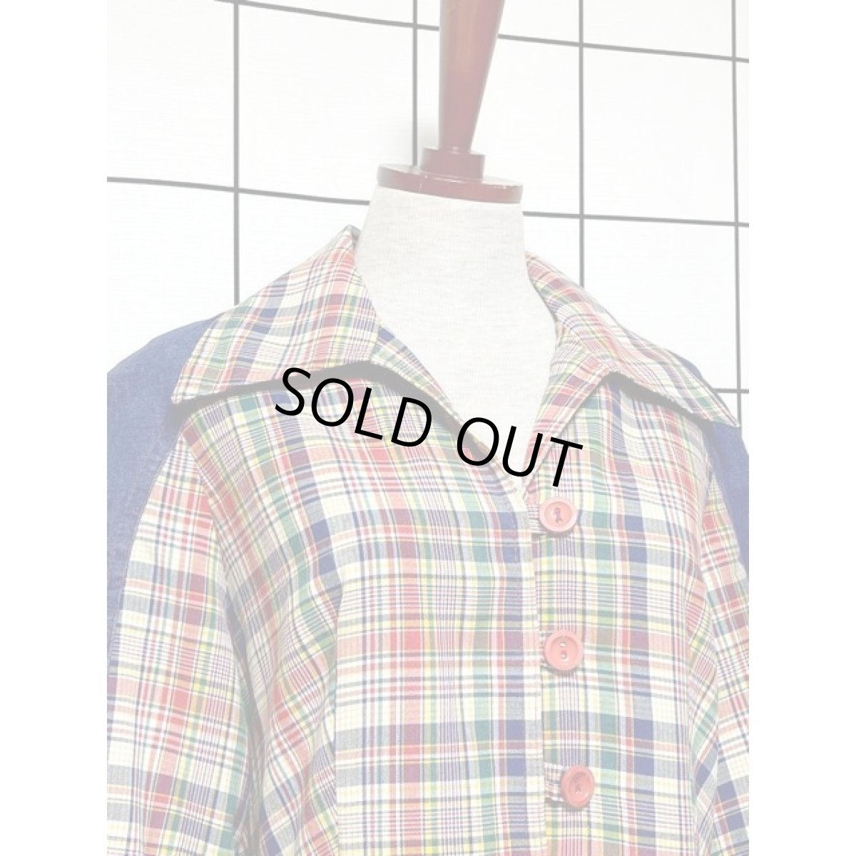 画像3: チェック柄 デニム切り替えし 後ろ姿もGood レトロ ヨーロッパ古着 ヴィンテージワンピース【5915】 (3)