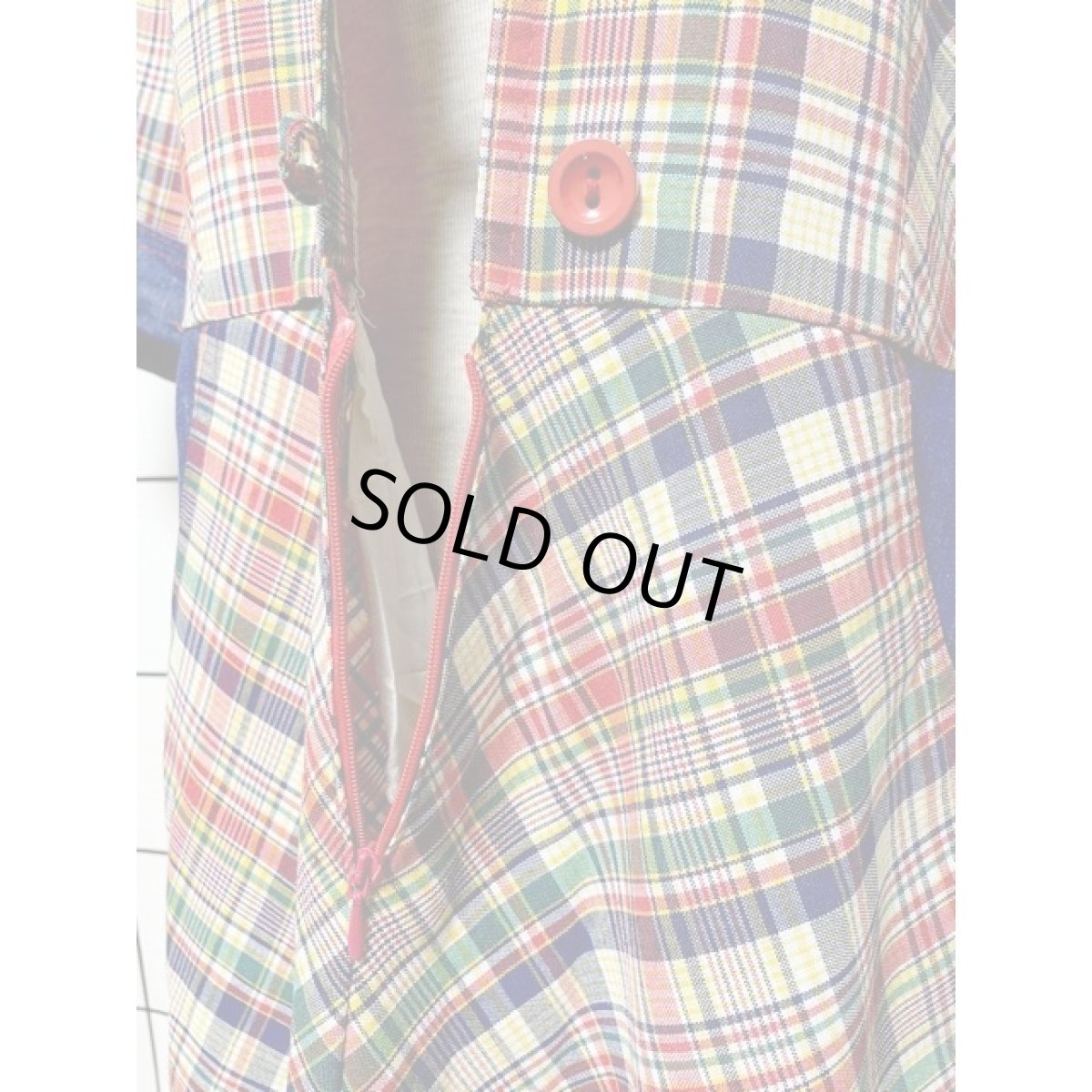 画像14: チェック柄 デニム切り替えし 後ろ姿もGood レトロ ヨーロッパ古着 ヴィンテージワンピース【5915】 (14)