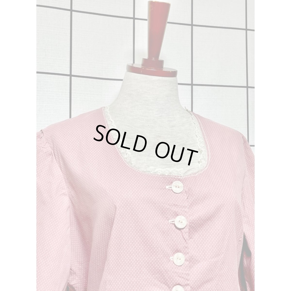 画像4: ピンドット柄 ワイドパンツデザイン フロントレース ウエストリボン 半袖 レトロ ヨーロッパ古着 ジャンプスーツ ヴィンテージオールインワン (4)