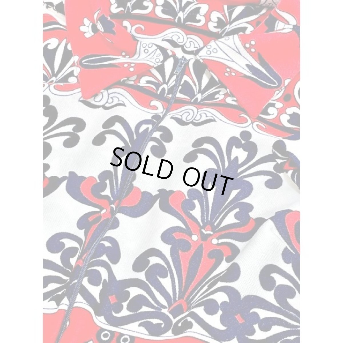 画像12: 70's オリエンタル調柄 ネイビー ホワイト レッド クラシカル 半袖 レトロ ヨーロッパ古着 ヴィンテージワンピース【5567】 (12)