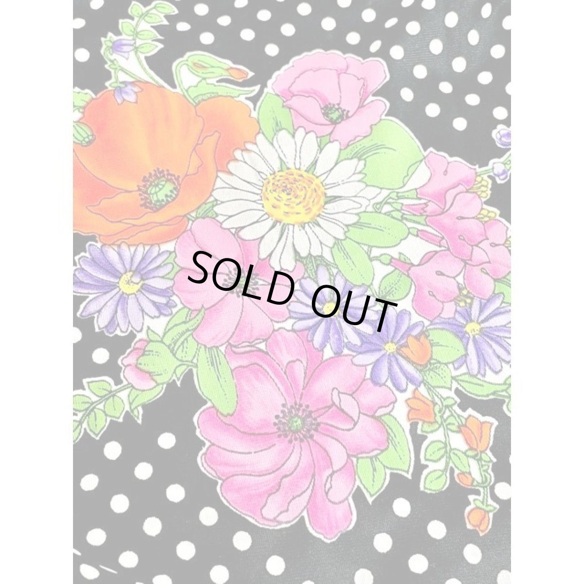 画像12: モノクロドット柄 花柄 70's フレア袖 レトロ 半袖 ヨーロッパ古着 ヴィンテージドレス (12)