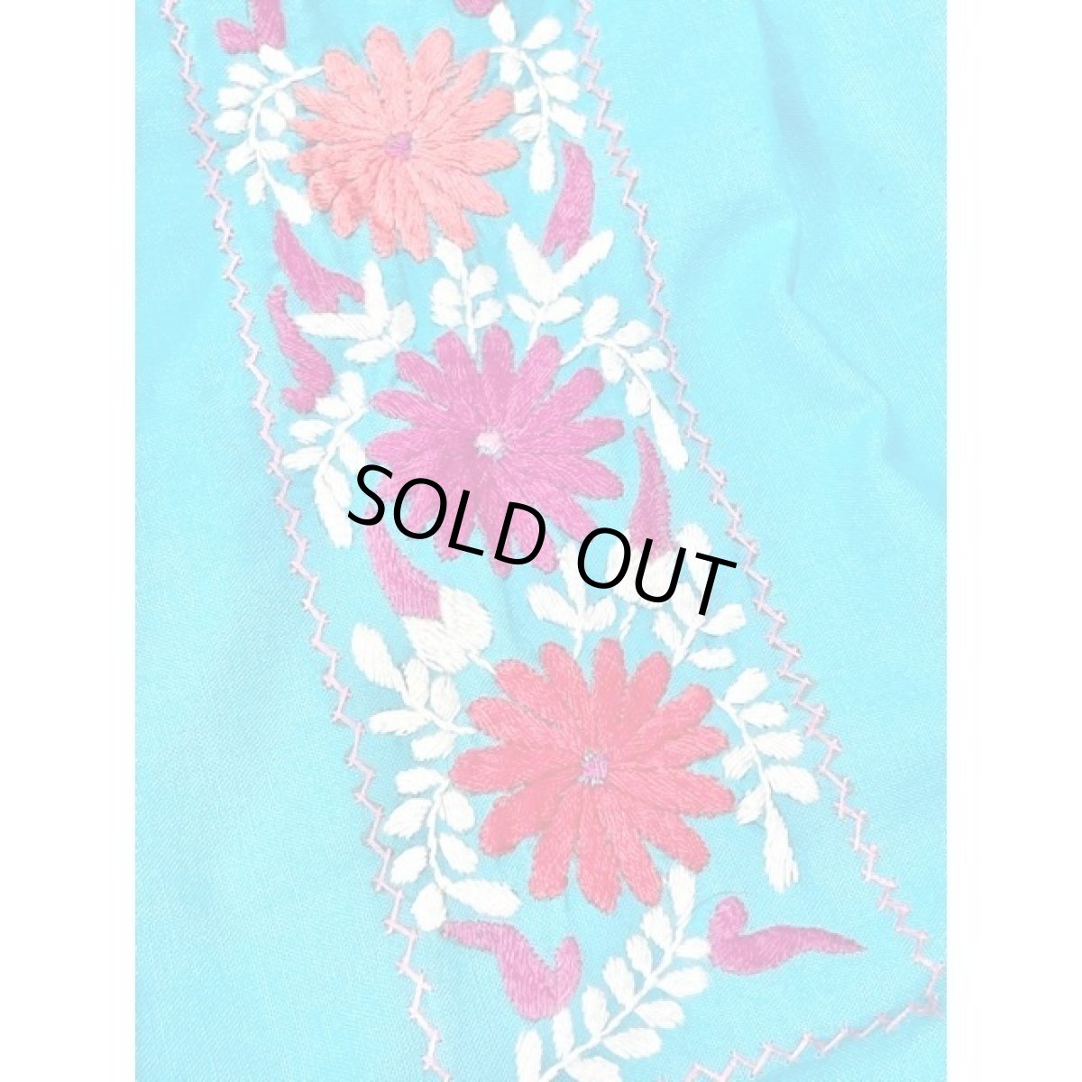 画像14: メキシカン刺繍 ライトブルー フォークロア 半袖 レトロ USA古着 ヴィンテージメキシカンドレス (14)