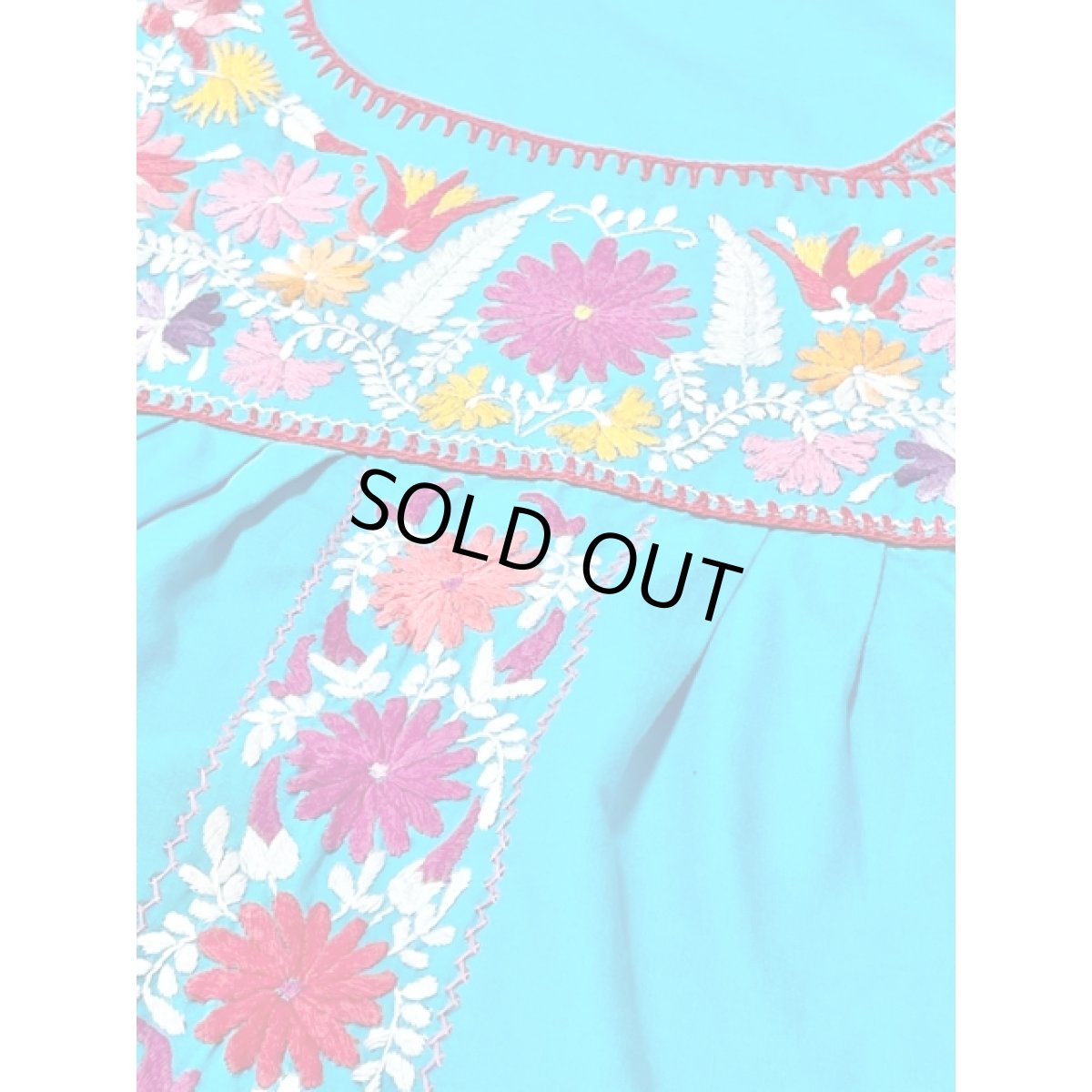 画像12: メキシカン刺繍 ライトブルー フォークロア 半袖 レトロ USA古着 ヴィンテージメキシカンドレス (12)