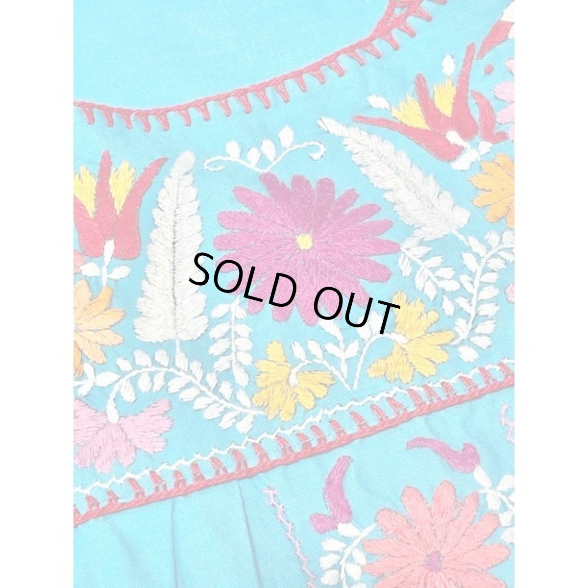 画像13: メキシカン刺繍 ライトブルー フォークロア 半袖 レトロ USA古着 ヴィンテージメキシカンドレス (13)