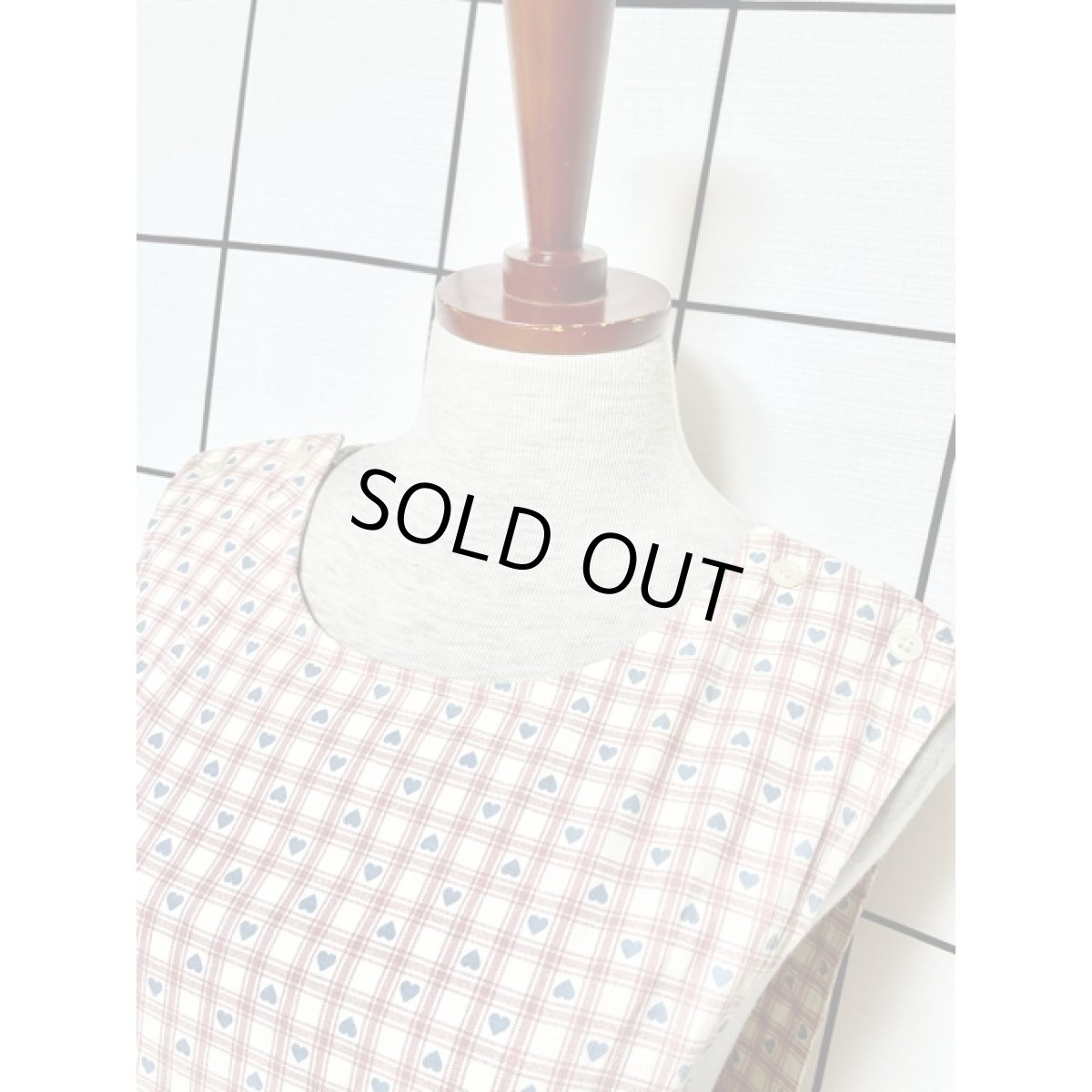 画像7: ハート柄 チェック柄 ノースリーブ レトロ ヨーロッパ古着 ヴィンテージジャンパースカート【7193】 (7)