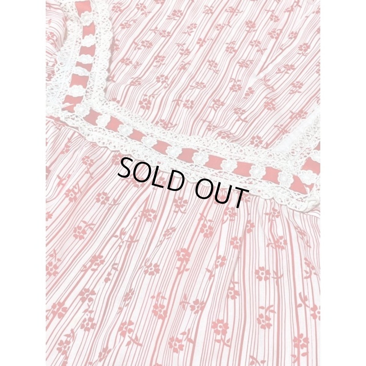 画像12: USA古着　ストライプ柄×小花柄♪アンティークリボン×お花レース装飾!!レトロガーリーアンティークワンピース (12)