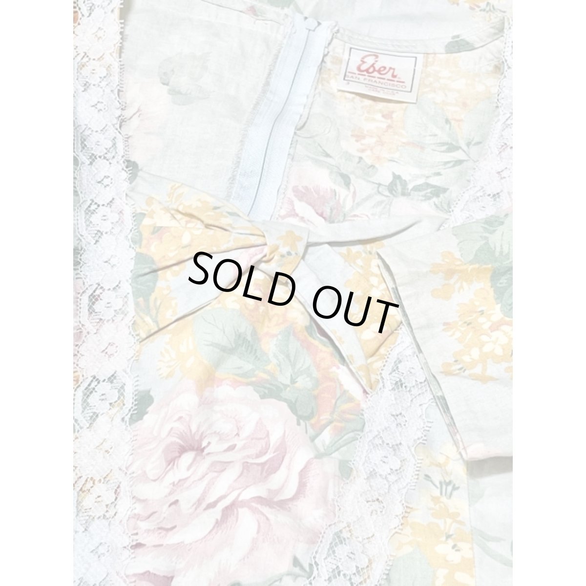 画像14: アンティークフラワー柄 レース装飾 胸元リボンモチーフ グリーン クラシカル ガーリー 半袖 レトロ USA古着 ヴィンテージドレス【5729】 (14)